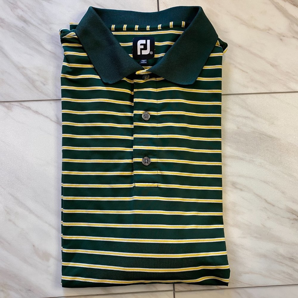 FootJoy Performance Golf Polo Green Yellow Striped Penn Oaks Golf Club XXL 2XL